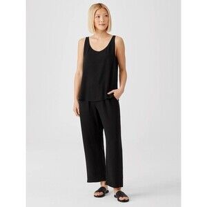 Eileen Fisher Womens M Georgette Crepe Silk Pants Black Straight Full Leg